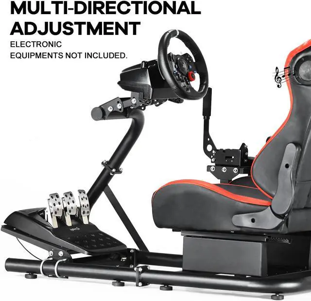 Alt view image 5 of 7 - Minneer Racing Simulator Cockpit with Adjustable Frame and Red Gaming Seat Built-in Bluetooth Speakers Fit for Logitech G25 G27 G29 G920 G923, Thrustmaster T300, Fanatec