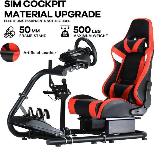 Alt view image 3 of 7 - Minneer Racing Simulator Cockpit with Adjustable Frame and Red Gaming Seat Built-in Bluetooth Speakers Fit for Logitech G25 G27 G29 G920 G923, Thrustmaster T300, Fanatec