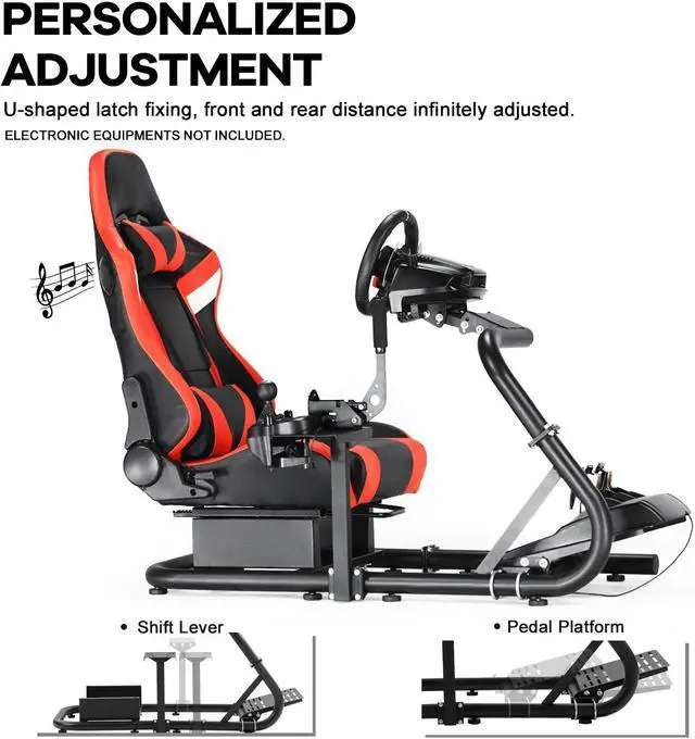 Alt view image 4 of 7 - Minneer Racing Simulator Cockpit with Adjustable Frame and Red Gaming Seat Built-in Bluetooth Speakers Fit for Logitech G25 G27 G29 G920 G923, Thrustmaster T300, Fanatec