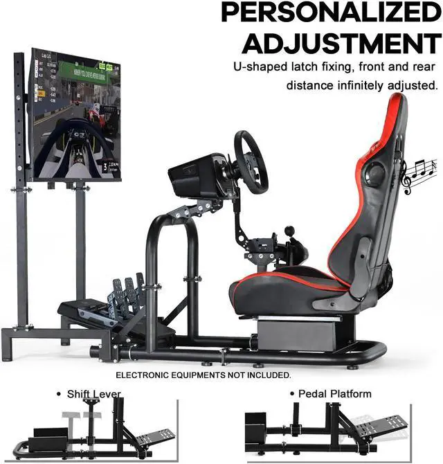 Alt view image 4 of 7 - Minneer Immersive Racing Simulator Cockpit with Bluetooth Speakers Seat and Monitor Mount Fit for Logitech/Thrustmaster/Fanatec G25 G29 G920 G923 T300RS,Not Include Wheel, Pedals, Handbrake & Shifter