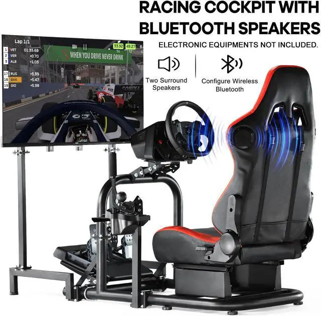 Alt view image 2 of 7 - Minneer Immersive Racing Simulator Cockpit with Bluetooth Speakers Seat and Monitor Mount Fit for Logitech/Thrustmaster/Fanatec G25 G29 G920 G923 T300RS,Not Include Wheel, Pedals, Handbrake & Shifter