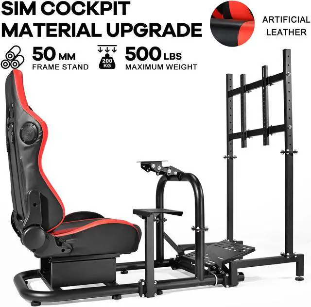 Alt view image 3 of 7 - Minneer Immersive Racing Simulator Cockpit with Bluetooth Speakers Seat and Monitor Mount Fit for Logitech/Thrustmaster/Fanatec G25 G29 G920 G923 T300RS,Not Include Wheel, Pedals, Handbrake & Shifter