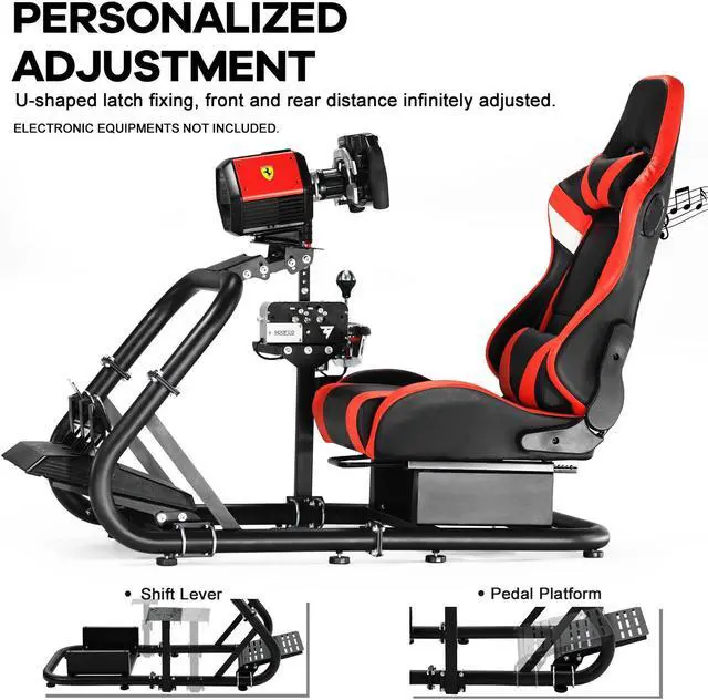 Alt view image 4 of 7 - Minneer Racing Simulator Cockpit with Red Seat & Bluetooth Speakers Fit for Logitech/Fanatec/Thrustmaster G29/G920/G923/T248/T300,Gaming Steering Wheel Stand Not Included Wheel, Pedals, Handbrake