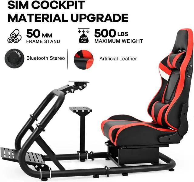 Alt view image 3 of 7 - Minneer Racing Simulator Cockpit with Red Seat & Bluetooth Speakers Fit for Logitech/Fanatec/Thrustmaster G29/G920/G923/T248/T300,Gaming Steering Wheel Stand Not Included Wheel, Pedals, Handbrake