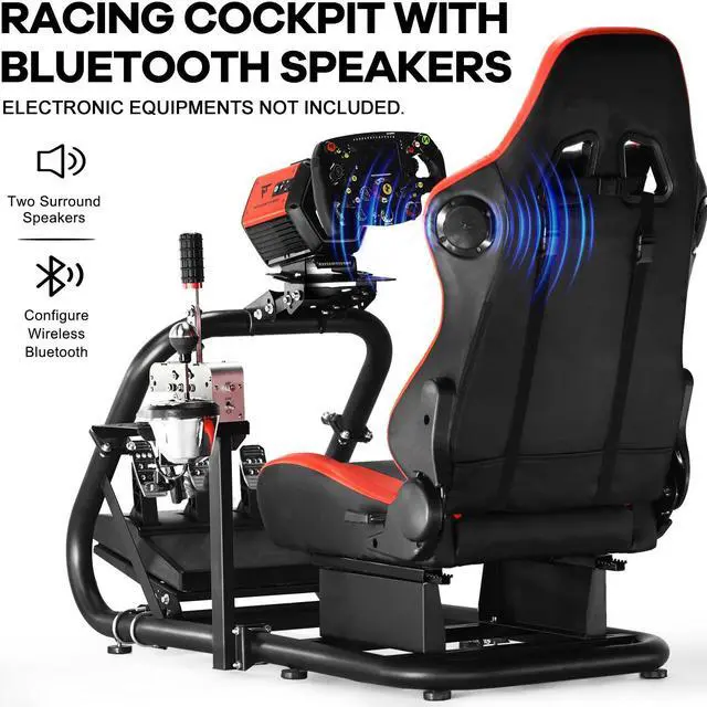 Alt view image 2 of 7 - Minneer Racing Simulator Cockpit with Red Seat & Bluetooth Speakers Fit for Logitech/Fanatec/Thrustmaster G29/G920/G923/T248/T300,Gaming Steering Wheel Stand Not Included Wheel, Pedals, Handbrake