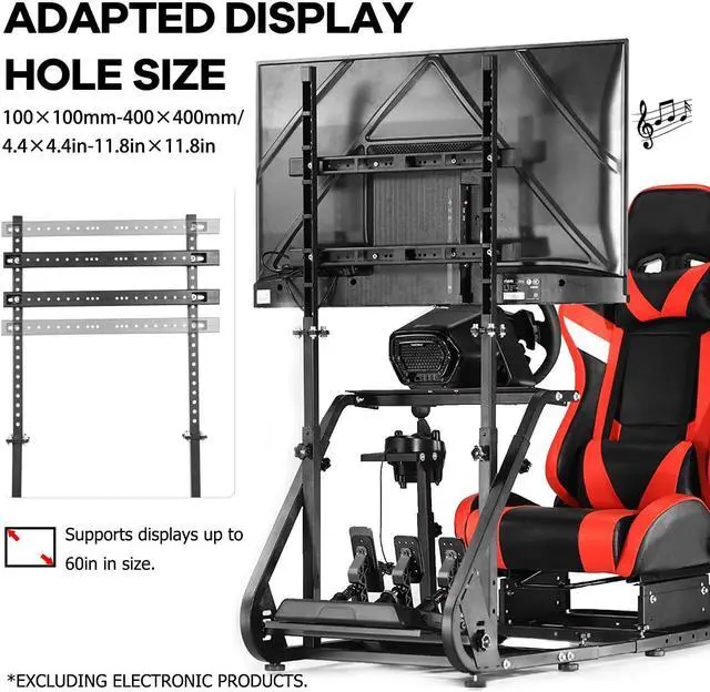 Alt view image 5 of 7 - Minneer Racing Simulator Cockpit Red Seat with Bluetooth Speakers Monitor Mount Fits for Logitech/Thrustmaster/PS4 G25 G27 G29 G920 T150,Without Wheel, Pedal, Shift, Monitor