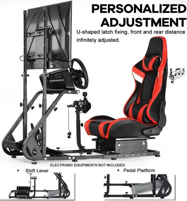 Alt view image 4 of 7 - Minneer Racing Simulator Cockpit Red Seat with Bluetooth Speakers Monitor Mount Fits for Logitech/Thrustmaster/PS4 G25 G27 G29 G920 T150,Without Wheel, Pedal, Shift, Monitor