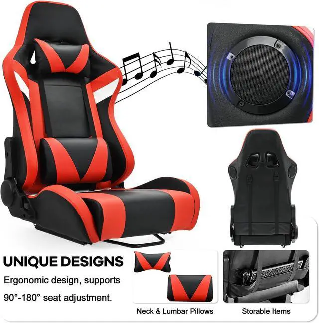 Alt view image 6 of 7 - Minneer Racing Simulator Cockpit Red Seat with Bluetooth Speakers Monitor Mount Fits for Logitech/Thrustmaster/PS4 G25 G27 G29 G920 T150,Without Wheel, Pedal, Shift, Monitor