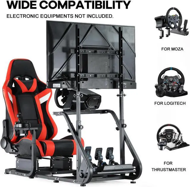 Alt view image 7 of 7 - Minneer Racing Simulator Cockpit Red Seat with Bluetooth Speakers Monitor Mount Fits for Logitech/Thrustmaster/PS4 G25 G27 G29 G920 T150,Without Wheel, Pedal, Shift, Monitor