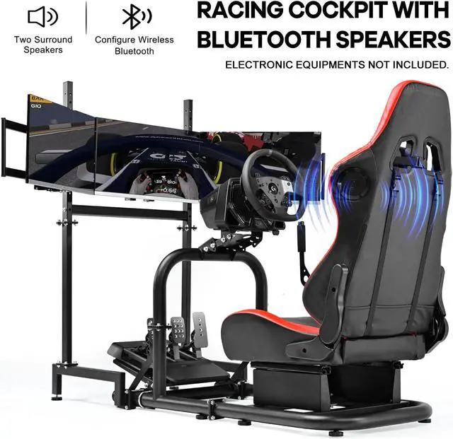 Alt view image 2 of 7 - Minneer Immersive Racing Sim Cockpit with Bluetooth Speakers Seat & Triple Monitor Stand Fit for Logitech/Thrustmaster/Fanatec G25 G29 G920 G923 T300RS,Not Display Wheel,Pedals,Handbrake & Shifter