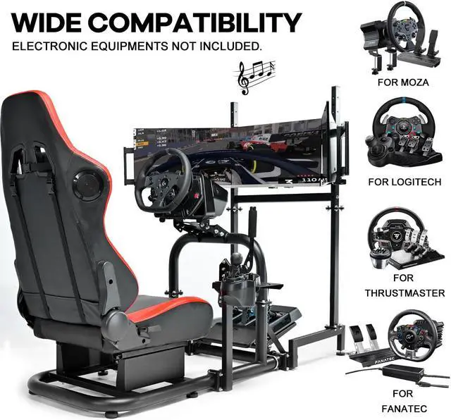 Alt view image 7 of 7 - Minneer Immersive Racing Sim Cockpit with Bluetooth Speakers Seat & Triple Monitor Stand Fit for Logitech/Thrustmaster/Fanatec G25 G29 G920 G923 T300RS,Not Display Wheel,Pedals,Handbrake & Shifter