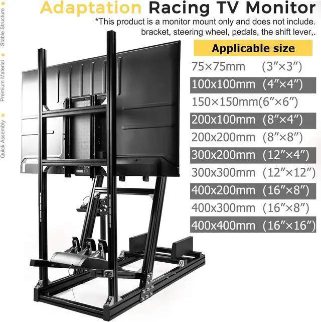 Alt view image 4 of 6 - Minneer Racing Simulator Cockpit Monitor Stand Support Screens Racing Simulator from 27 to 65 inches Fit for Logitech/Thrustmaster/Fanatec G27 G29 G920 G923 T128X T248 T300 T458,without Racing cockpit