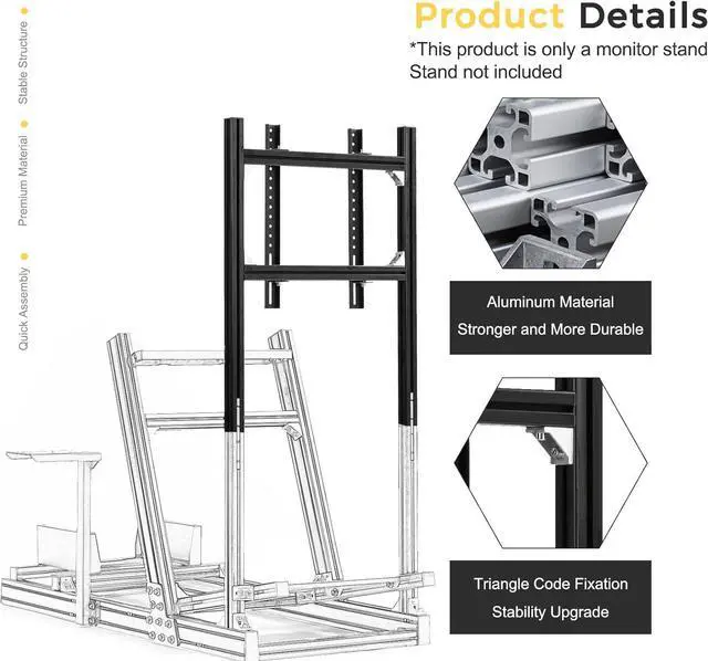 Alt view image 3 of 6 - Minneer Racing Simulator Cockpit Monitor Stand Support Screens Racing Simulator from 27 to 65 inches Fit for Logitech/Thrustmaster/Fanatec G27 G29 G920 G923 T128X T248 T300 T458,without Racing cockpit