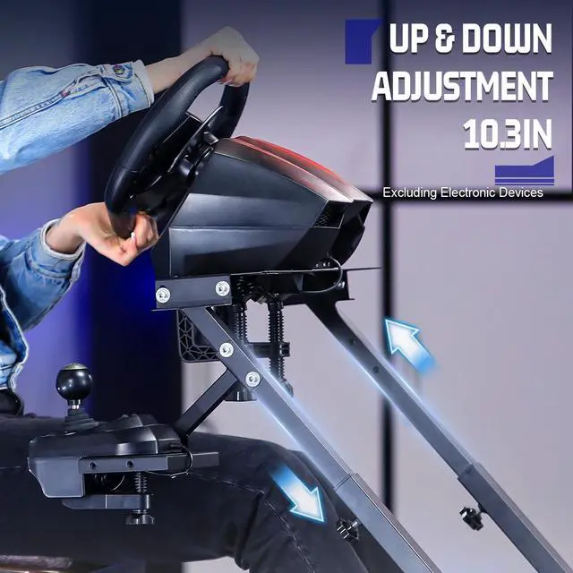 Alt view image 3 of 7 - Minneer Steering Wheel Stand 34'' Height Adjustable for Support The Installation of Handbrake for Logitech G25 G27 G29 Thrustmaster Gaming Wheel Stand Wheel and Pedals Not Included