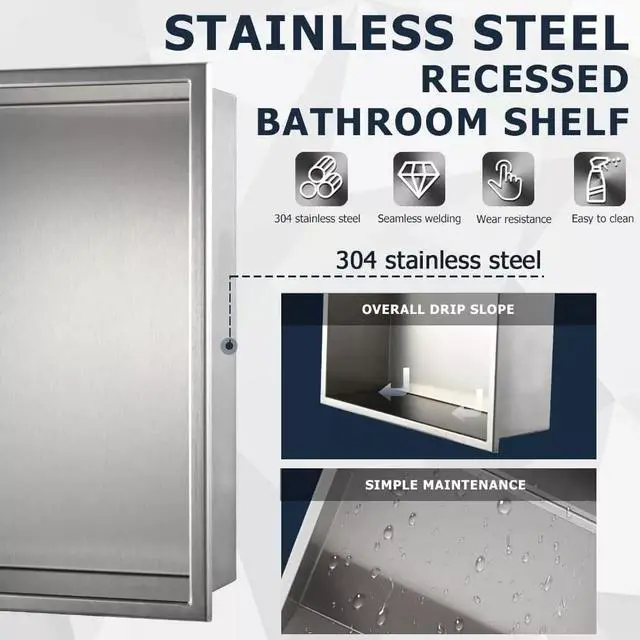 Alt view image 4 of 7 - Minneer Shower Niche Stainless Steel 12" x 12", Brushed Nickel Wall-Inserted Niche Recessed, Recessed Shower Shelf Modern and Elegant Soap Niche for Bathroom