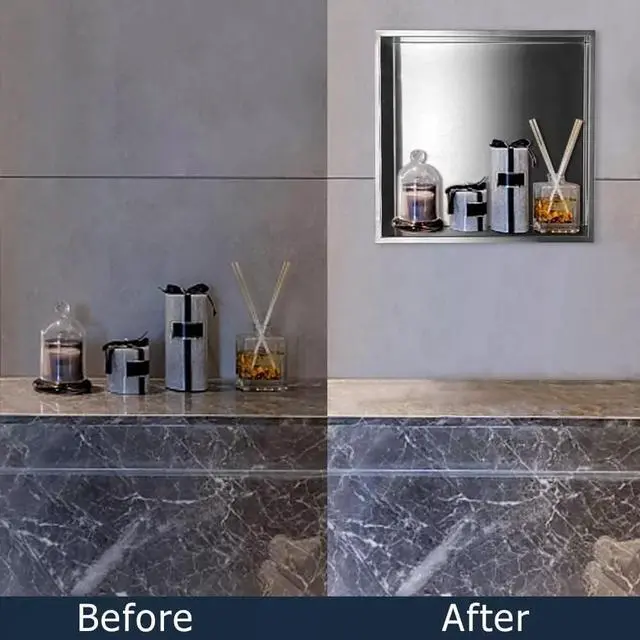 Alt view image 6 of 7 - Minneer Shower Niche Stainless Steel 12" x 12", Brushed Nickel Wall-Inserted Niche Recessed, Recessed Shower Shelf Modern and Elegant Soap Niche for Bathroom