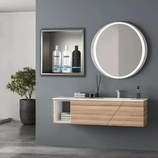 Alt view image 7 of 7 - Minneer Shower Niche Stainless Steel 12" x 12", Brushed Nickel Wall-Inserted Niche Recessed, Recessed Shower Shelf Modern and Elegant Soap Niche for Bathroom