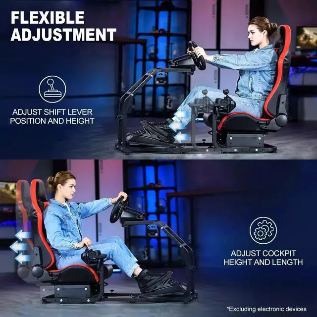 Alt view image 3 of 6 - Minneer Gaming Simulator Cockpit With Red Seat Adjustable Fits for Logitech G25 G27 G29 G920 G923 Thrustmaster T300 Fanatec Racing Steering Wheel Stand,Not Included Steering wheel, pedal and handbrake