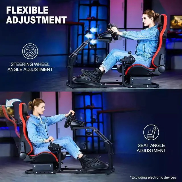 Alt view image 4 of 6 - Minneer Gaming Simulator Cockpit With Red Seat Adjustable Fits for Logitech G25 G27 G29 G920 G923 Thrustmaster T300 Fanatec Racing Steering Wheel Stand,Not Included Steering wheel, pedal and handbrake