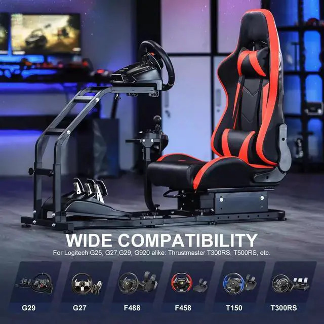 Alt view image 6 of 6 - Minneer Gaming Simulator Cockpit With Red Seat Adjustable Fits for Logitech G25 G27 G29 G920 G923 Thrustmaster T300 Fanatec Racing Steering Wheel Stand,Not Included Steering wheel, pedal and handbrake