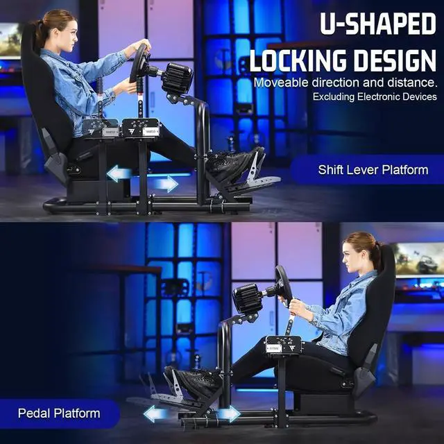 Alt view image 4 of 7 - Minneer Racing Simulator Cockpit Gaming Frame with Black Seat Compatible with all Logitech G25 G27 G29 Thrustmaster T300RS TX Fanatec PC PS4 Xbox, Not Included Shifter, Steering Wheel, Pedals