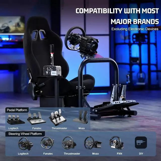 Alt view image 5 of 7 - Minneer Racing Simulator Cockpit Gaming Frame with Black Seat Compatible with all Logitech G25 G27 G29 Thrustmaster T300RS TX Fanatec PC PS4 Xbox, Not Included Shifter, Steering Wheel, Pedals