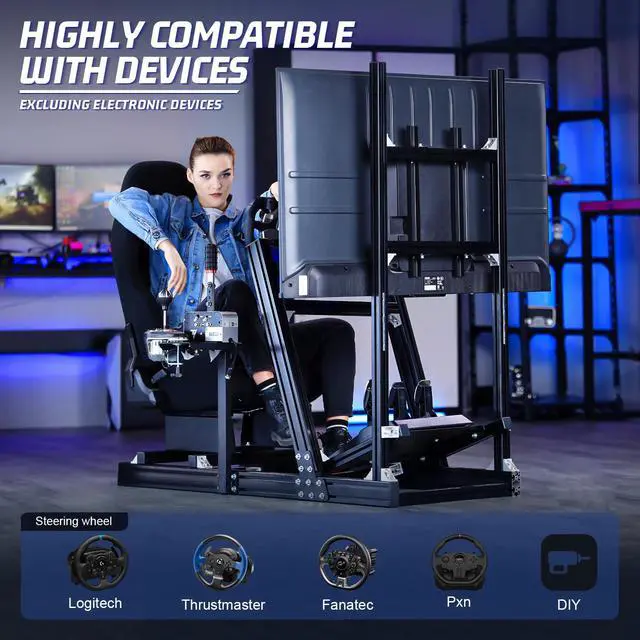 Alt view image 5 of 7 - Minneer Aluminum Profile Racing Simulator Cockpit With Monitor Stand Fit For Fanatec/Thrustmaster T818/Moza/Logitech G923 G920 GPro,Stable& Strong Driving Cockpit With Black Seat