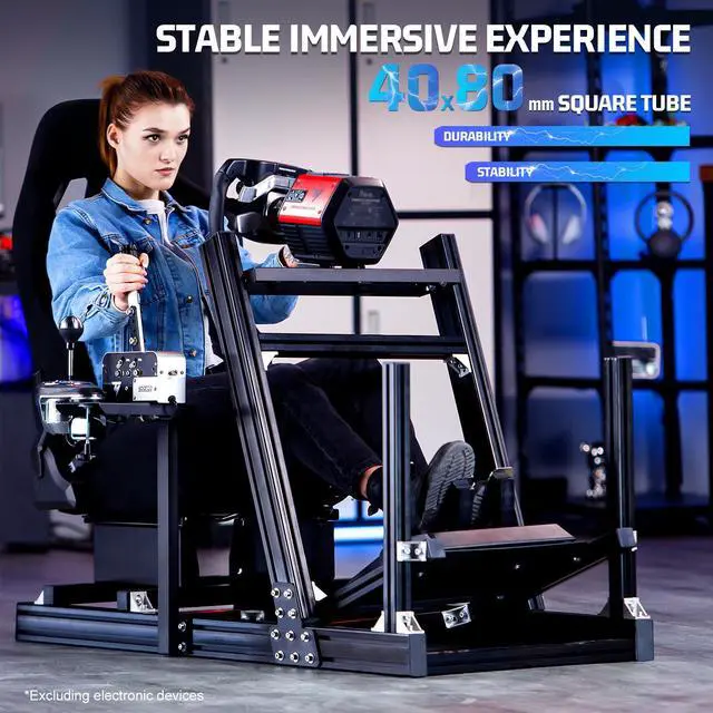 Alt view image 4 of 7 - Minneer Aluminum Profile Racing Simulator Cockpit With Monitor Stand Fit For Fanatec/Thrustmaster T818/Moza/Logitech G923 G920 GPro,Stable& Strong Driving Cockpit With Black Seat