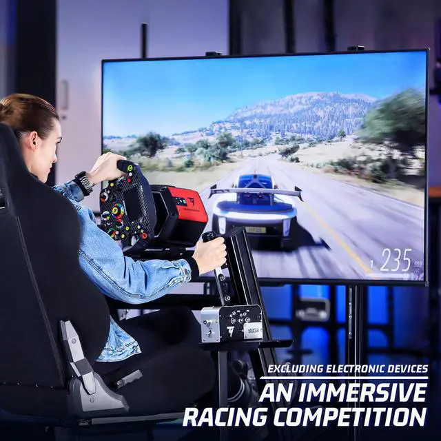 Alt view image 6 of 7 - Minneer Aluminum Profile Racing Simulator Cockpit With Monitor Stand Fit For Fanatec/Thrustmaster T818/Moza/Logitech G923 G920 GPro,Stable& Strong Driving Cockpit With Black Seat