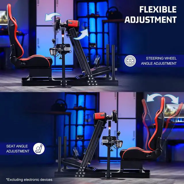 Alt view image 5 of 7 - Minneer Racing Simulator Cockpit Frame with Adjustable Aluminum Fit for Logitech/Thrustmaster/Fanatec/Moza/ G29 G920 G923 T818,Racing Wheel Stand with Seat,electronic devices Not Included