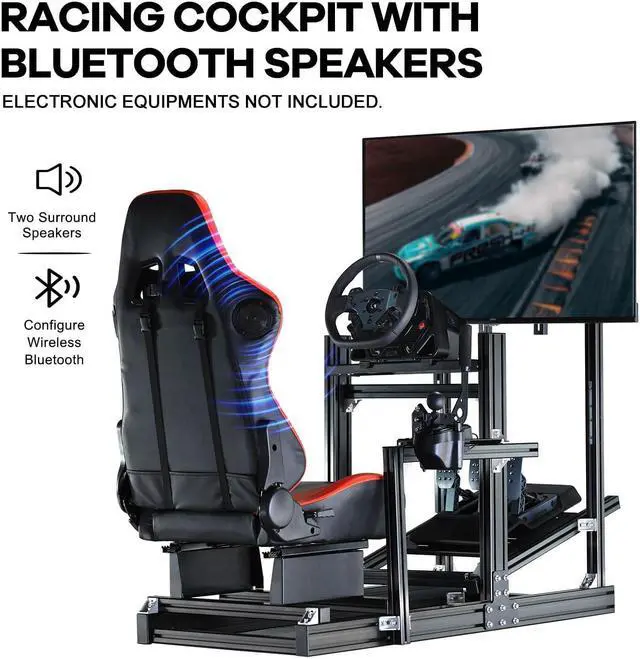 Alt view image 5 of 7 - Minneer F1 Racing Simulator Cockpit with Monitor Stand and Bluetooth Speakers Seat Fit for Logitech/Thrustmaster/Fanatec G29 G920 G923 T300,Pro Aluminum Sim Race Stand,No Display,Wheel,Pedal & Shifter