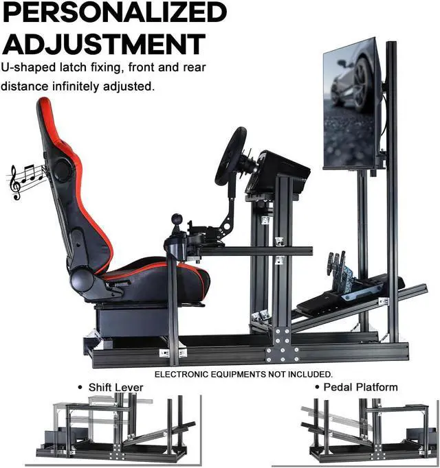 Alt view image 3 of 7 - Minneer F1 Racing Simulator Cockpit with Monitor Stand and Bluetooth Speakers Seat Fit for Logitech/Thrustmaster/Fanatec G29 G920 G923 T300,Pro Aluminum Sim Race Stand,No Display,Wheel,Pedal & Shifter