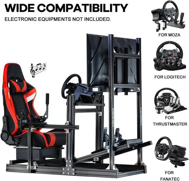Alt view image 6 of 7 - Minneer F1 Racing Simulator Cockpit with Monitor Stand and Bluetooth Speakers Seat Fit for Logitech/Thrustmaster/Fanatec G29 G920 G923 T300,Pro Aluminum Sim Race Stand,No Display,Wheel,Pedal & Shifter