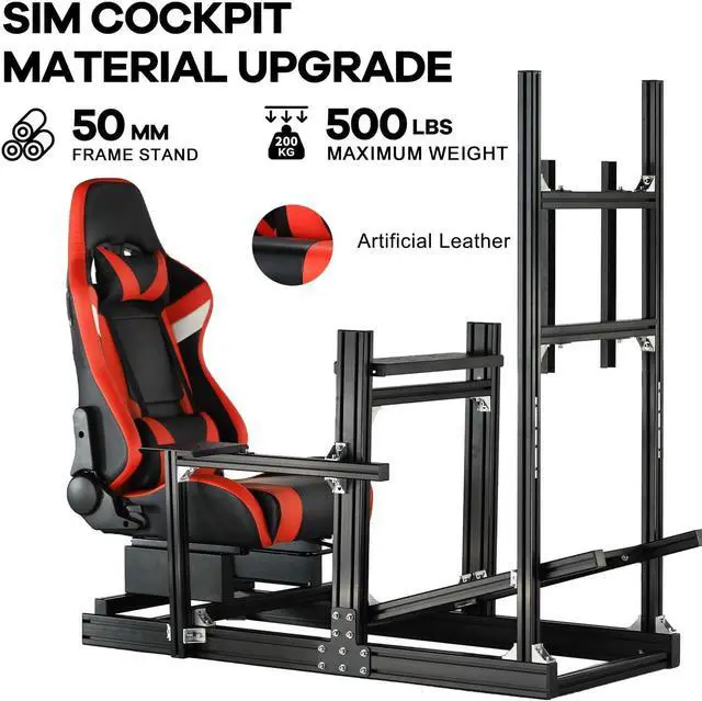 Alt view image 2 of 7 - Minneer F1 Racing Simulator Cockpit with Monitor Stand and Bluetooth Speakers Seat Fit for Logitech/Thrustmaster/Fanatec G29 G920 G923 T300,Pro Aluminum Sim Race Stand,No Display,Wheel,Pedal & Shifter