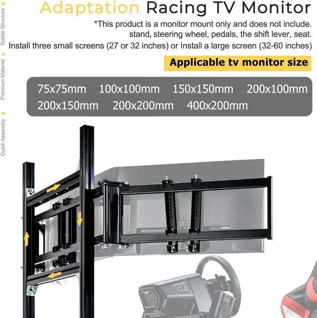 Alt view image 6 of 7 - Minneer Racing Simulator Cockpit Monitor Stand Fit for Logitech/Thrustmaster/Fanatec G29/G923/T248 Only Suitable Aluminum Racing Cockpit Without Wheel,Pedal