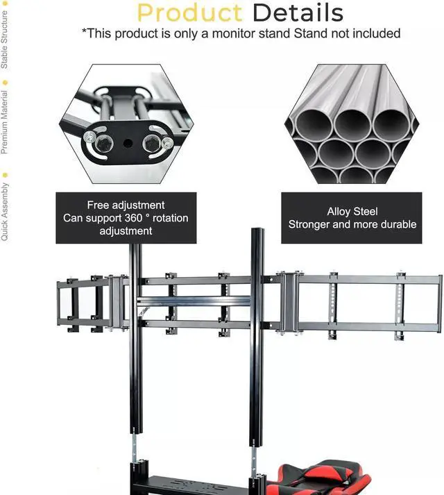 Alt view image 3 of 7 - Minneer Racing Simulator Cockpit Monitor Stand Fit for Logitech/Thrustmaster/Fanatec G29/G923/T248 Only Suitable Aluminum Racing Cockpit Without Wheel,Pedal