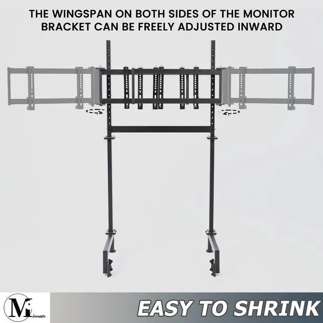 Alt view image 5 of 8 - Minneer Sim Racing Triple Monitor Stand with Adjustable Height & Width for 27-32 Inch Display 3 Screens TV Mount Compatible with Round Tube Racing Sim Cockpit