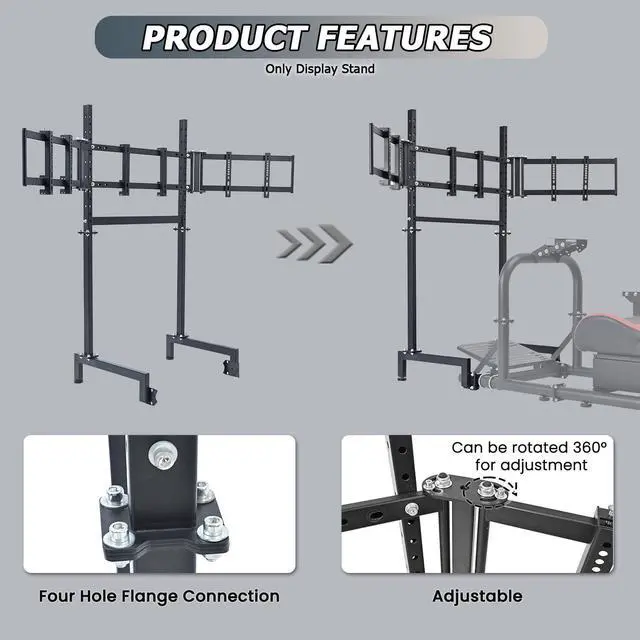 Alt view image 4 of 8 - Minneer Sim Racing Triple Monitor Stand with Adjustable Height & Width for 27-32 Inch Display 3 Screens TV Mount Compatible with Round Tube Racing Sim Cockpit