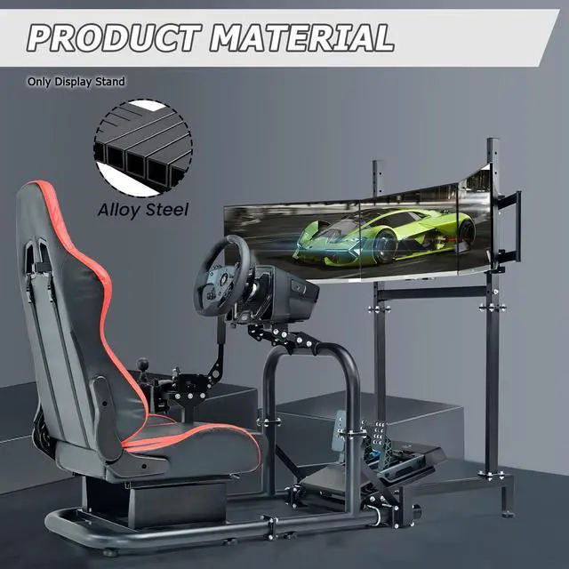 Alt view image 7 of 8 - Minneer Sim Racing Triple Monitor Stand with Adjustable Height & Width for 27-32 Inch Display 3 Screens TV Mount Compatible with Round Tube Racing Sim Cockpit