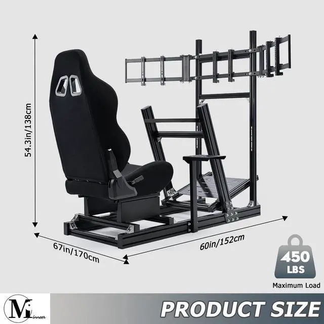 Alt view image 2 of 6 - Minneer 8040 Aluminum Racing Simulator Cockpit with 3 Monitor Stand and Ergonomic Seat, Compatible with Logitech/Thrustmaster/Fanatec/Moza Wheels and Direct Drive Motors