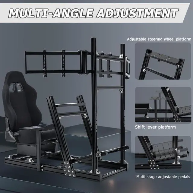 Alt view image 4 of 6 - Minneer 8040 Aluminum Racing Simulator Cockpit with 3 Monitor Stand and Ergonomic Seat, Compatible with Logitech/Thrustmaster/Fanatec/Moza Wheels and Direct Drive Motors