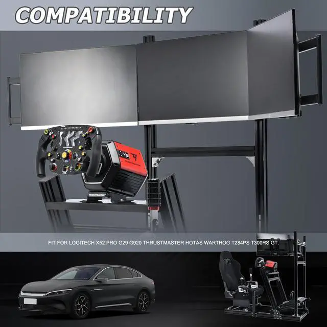 Alt view image 6 of 6 - Minneer 8040 Aluminum Racing Simulator Cockpit with 3 Monitor Stand and Ergonomic Seat, Compatible with Logitech/Thrustmaster/Fanatec/Moza Wheels and Direct Drive Motors