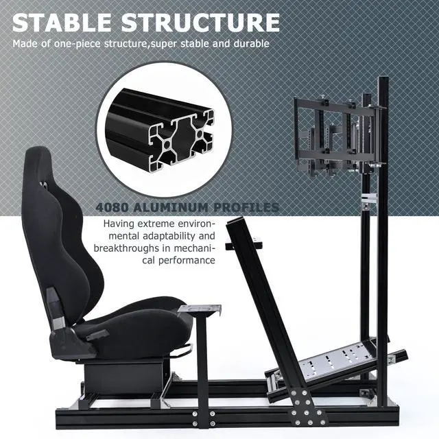 Alt view image 3 of 6 - Minneer 8040 Aluminum Racing Simulator Cockpit with 3 Monitor Stand and Ergonomic Seat, Compatible with Logitech/Thrustmaster/Fanatec/Moza Wheels and Direct Drive Motors