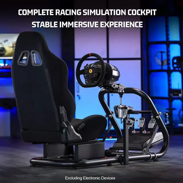 Alt view image 7 of 7 - Minneer Racing Sim Cockpit Stand with Black Seat Fit for Logitech/Fanatec/Thrustmaster G27 G923 G920,Large Round Tube&Adjustable Professional Driving Race Mount,Handbrake Not Included
