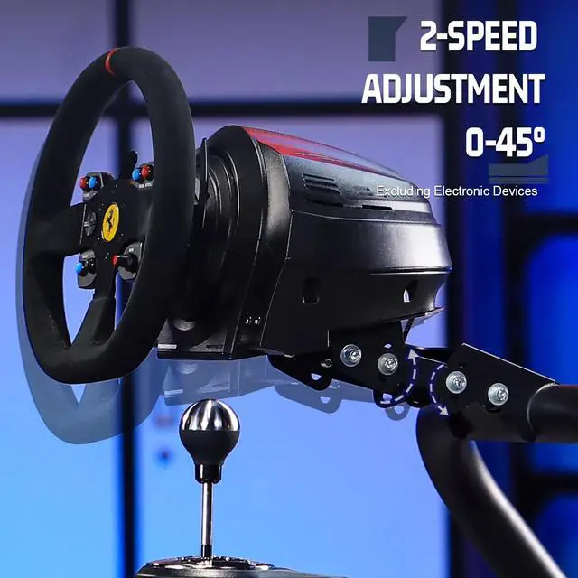 Alt view image 2 of 7 - Minneer Racing Sim Cockpit Stand with Black Seat Fit for Logitech/Fanatec/Thrustmaster G27 G923 G920,Large Round Tube&Adjustable Professional Driving Race Mount,Handbrake Not Included