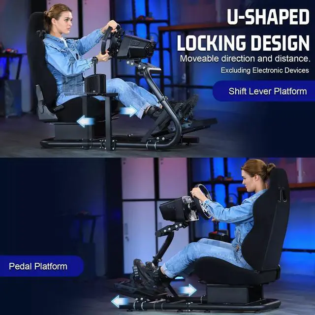 Alt view image 5 of 6 - Minneer Racing Sim Cockpit with Black Seat Fit for Logitech/Thrustmaster/Fanatec/PXN G29, Adjustable Gaming Simulator Stand, Wheel,Pedal & Shifter Not Include