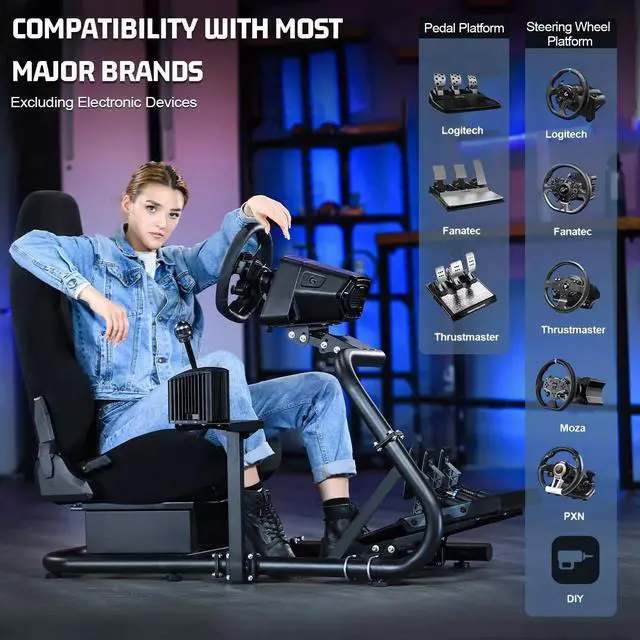 Alt view image 6 of 6 - Minneer Racing Sim Cockpit with Black Seat Fit for Logitech/Thrustmaster/Fanatec/PXN G29, Adjustable Gaming Simulator Stand, Wheel,Pedal & Shifter Not Include