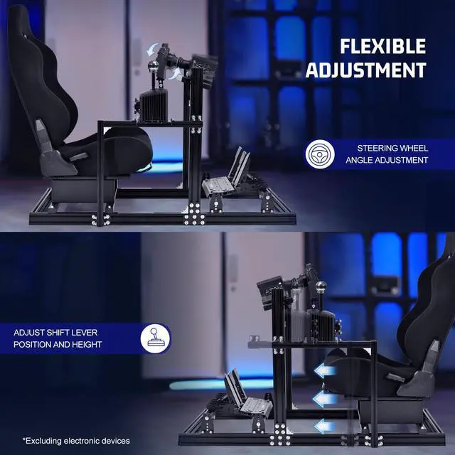 Alt view image 5 of 7 - Minneer Racing Simulator Cockpit with Black Seat Aluminium and Carbon Steel Racing Stand for Logitech G920 G923 G25 G27 Ferrari Thrustmaster T300RS Shift levers Steering wheels Pedals Not Included