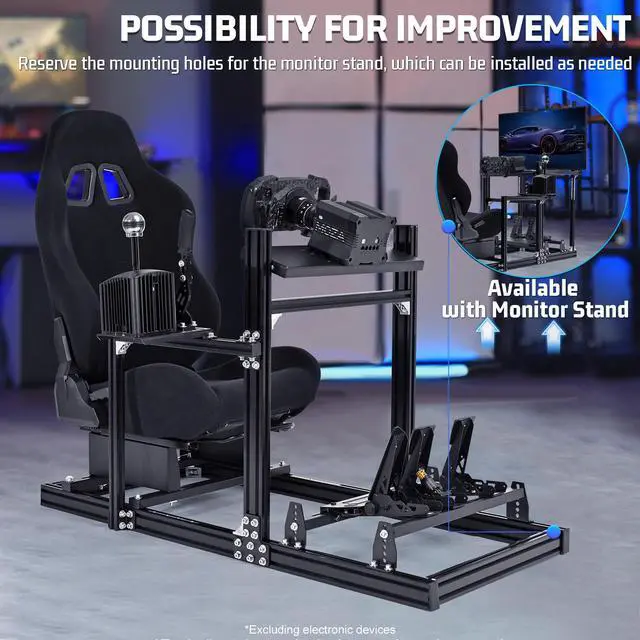 Alt view image 4 of 7 - Minneer Racing Simulator Cockpit with Black Seat Aluminium and Carbon Steel Racing Stand for Logitech G920 G923 G25 G27 Ferrari Thrustmaster T300RS Shift levers Steering wheels Pedals Not Included