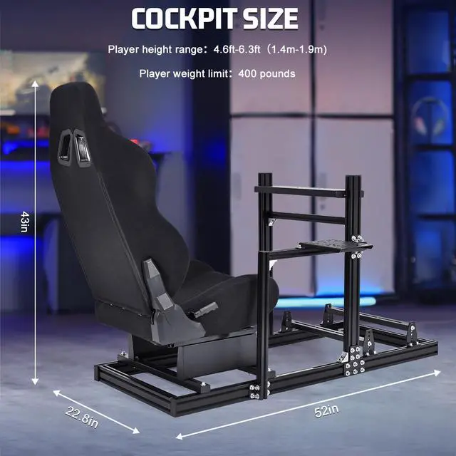 Alt view image 2 of 7 - Minneer Racing Simulator Cockpit with Black Seat Aluminium and Carbon Steel Racing Stand for Logitech G920 G923 G25 G27 Ferrari Thrustmaster T300RS Shift levers Steering wheels Pedals Not Included
